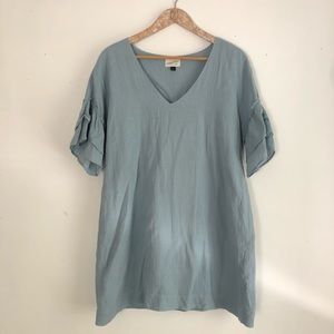Blue Ruffle Sleeve Shift Dress